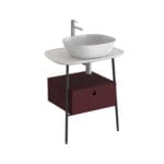 VitrA Plural Tezgah Ünitesi, 70 cm, Bir Çekmeceli, Asma, Yüksek, Tek Armatür Delikli, Parlak Beyaz Seramik Tezgah, Mat Bordo, Lavabosuz