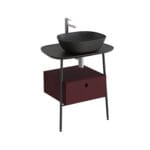VitrA Plural Tezgah Ünitesi, 70 cm, Bir Çekmeceli, Asma, Yüksek, Tek Armatür Delikli, Mat Siyah Seramik Tezgah, Mat Bordo, Lavabosuz
