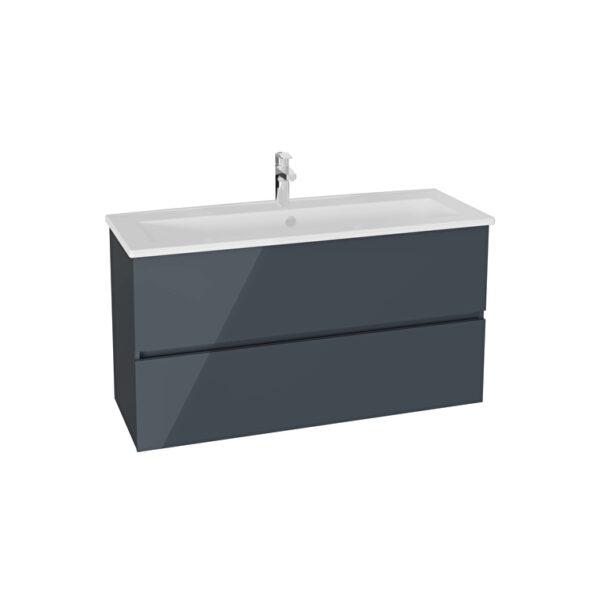 VitrA Mia Plus Square Lavabo Dolabı, 120 cm, İki Çekmeceli, Tek Armatür Delikli, Parlak Antrasit