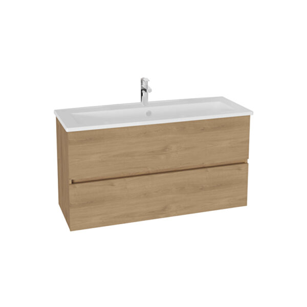 VitrA Mia Plus Square Lavabo Dolabı, 120 cm, İki Çekmeceli, Tek Armatür Delikli, Altın Meşe