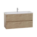 VitrA Mia Plus Square Lavabo Dolabı, 120 cm, İki Çekmeceli, Tek Armatür Delikli, Altın Meşe - Görsel 2