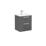 VitrA Root Flat Lavabo Dolabı, 60 cm, İki Çekmeceli, Köşeli Lavabo, Parlak Antrasit - Görsel 3