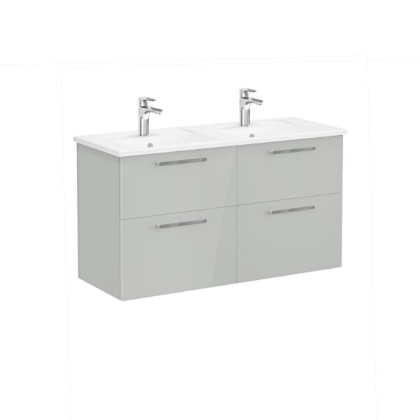 VitrA Root Flat Lavabo Dolabı, 120 cm, Dört Çekmeceli, Köşeli Lavabo, Parlak İnci Grisi