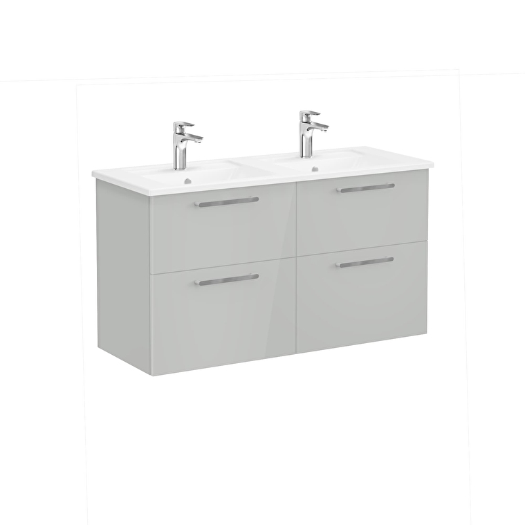 879edaabf75d5ab83d934c1d3b0277a53a37ca95-1.jpg VitrA Root Flat Lavabo Dolabı, 120 cm, Dört Çekmeceli, Köşeli Lavabo, Parlak İnci Grisi - Görsel 1