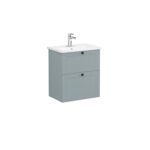 VitrA Root Classic Lavabo Dolabı, 60 cm, İki Çekmeceli, Dar, Yuvarlak Lavabo, Mat Fiyord Yeşili - Görsel 3