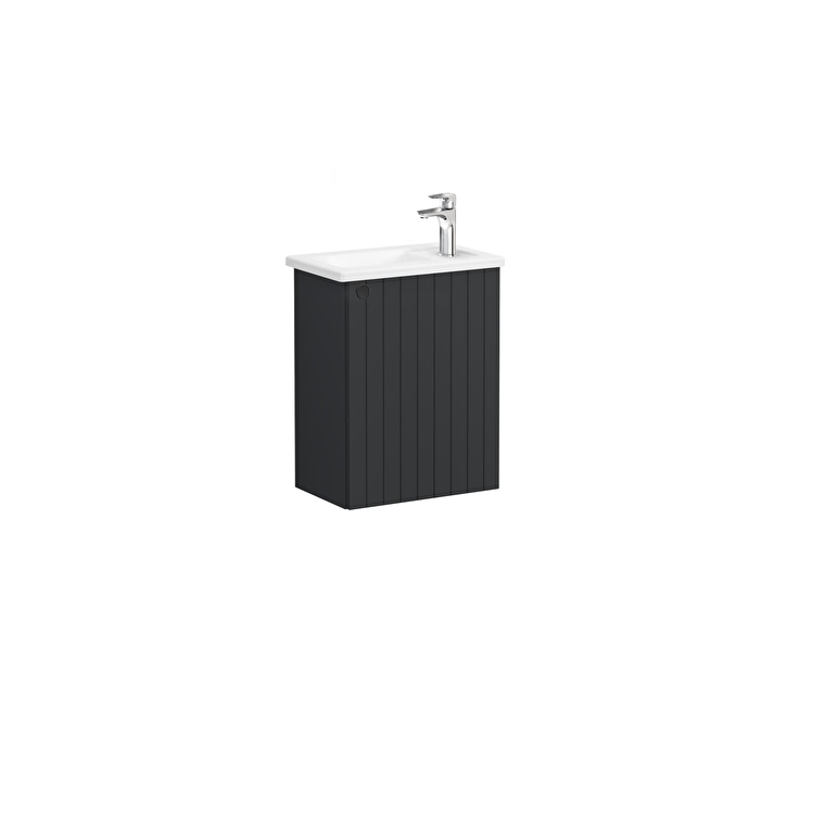 96f84f29ad131fd92a15f81045560c4be9315232-1.jpg VitrA Root Groove Lavabo Dolabı, 45 cm, Bir Kapaklı, Dar, Köşeli Lavabo, Mat Grafit, Sağ - Görsel 1