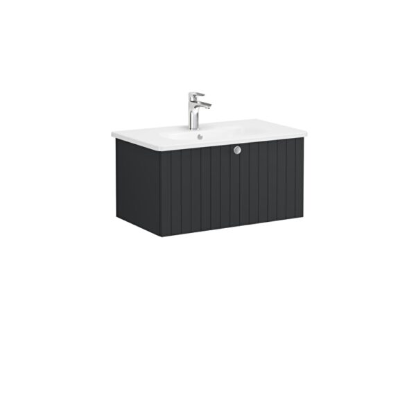 VitrA Root Groove Lavabo Dolabı, 80 cm, Bir Çekmeceli, Yuvarlak Lavabo, Mat Grafit