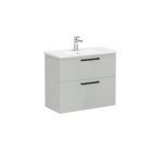 VitrA Root Flat Lavabo Dolabı, 80 cm, İki Çekmeceli, Dar, Yuvarlak Lavabo, Parlak İnci Grisi - Görsel 3