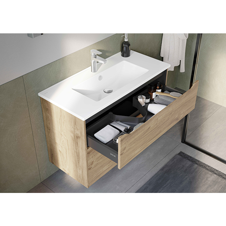 VitrA Integra Square Lavabo Dolabı, 100 cm, İki Çekmeceli , Altın Meşe - Görsel 6