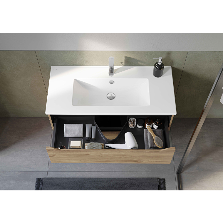 VitrA Integra Square Lavabo Dolabı, 100 cm, İki Çekmeceli , Altın Meşe - Görsel 5