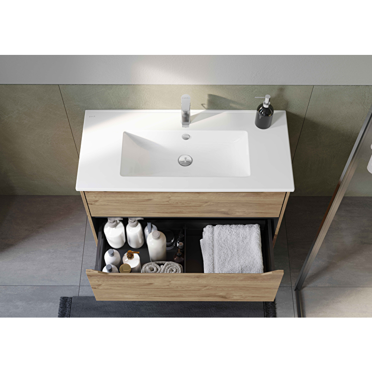 VitrA Integra Square Lavabo Dolabı, 100 cm, İki Çekmeceli , Altın Meşe - Görsel 4