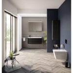 VitrA Frame Lavabo Dolabı, 100 cm, İki Çekmeceli, Beyaz Etajerli Lavabolu, Mat Soft Siyah & Hareli Siyah Meşe - Görsel 4