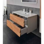 VitrA Frame Lavabo Dolabı, 80 cm, İki Çekmeceli, Beyaz Etajerli Lavabolu, Mat Soft Beyaz & Dore Meşe - Görsel 6