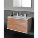VitrA Frame Lavabo Dolabı, 80 cm, İki Çekmeceli, Beyaz Etajerli Lavabolu, Mat Soft Beyaz & Dore Meşe - Görsel 8