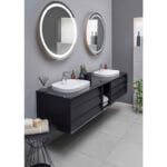 VitrA Frame Lavabo Dolabı, 80 cm, İki Çekmeceli, Tezgahüstü Tv-Shape Lavabolu, Armatür Deliksiz, Mat Soft Siyah & Hareli Siyah Meşe - Görsel 4