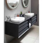 VitrA Frame Lavabo Dolabı, 80 cm, İki Çekmeceli, Tezgahüstü Tv-Shape Lavabolu, Armatür Deliksiz, Mat Soft Siyah & Hareli Siyah Meşe - Görsel 9