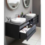 VitrA Frame Lavabo Dolabı, 80 cm, İki Çekmeceli, Tezgahüstü Tv-Shape Lavabolu, Armatür Deliksiz, Mat Soft Siyah & Hareli Siyah Meşe - Görsel 10