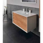 VitrA Frame Lavabo Dolabı, 80 cm, İki Çekmeceli, Beyaz Etajerli Lavabolu, Mat Soft Beyaz & Dore Meşe - Görsel 12