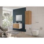 VitrA Frame Lavabo Dolabı, 80 cm, İki Çekmeceli, Beyaz Etajerli Lavabolu, Mat Soft Beyaz & Dore Meşe - Görsel 11