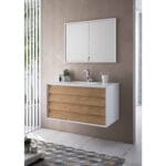 VitrA Frame Lavabo Dolabı, 80 cm, İki Çekmeceli, Beyaz Etajerli Lavabolu, Mat Soft Beyaz & Dore Meşe - Görsel 14