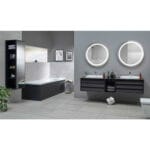 VitrA Frame Lavabo Dolabı, 80 cm, İki Çekmeceli, Tezgahüstü Tv-Shape Lavabolu, Armatür Deliksiz, Mat Soft Siyah & Hareli Siyah Meşe - Görsel 14