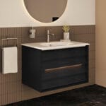 VitrA Frame Lavabo Dolabı, 80 cm, İki Çekmeceli, Beyaz Etajerli Lavabolu, Mat Soft Siyah & Hareli Siyah Meşe - Görsel 4
