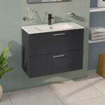 VitrA Mia Banyo Dolabı Seti, 80 cm, İki Çekmeceli, Lavabo Dolabı, Aydınlatmalı Düz Ayna, Parlak Antrasit - Görsel 5