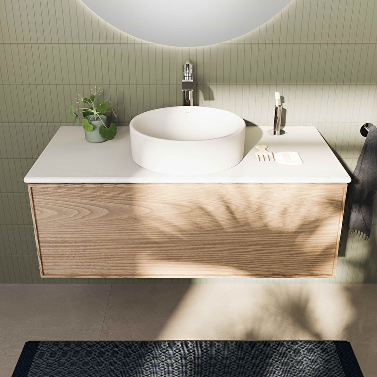 VitrA Metropole Edge Lavabo Dolabı, 100 cm, Bir Çekmeceli, Beyaz Çanak Lavabo Ve Seramik Tezgahlı, Açık Meşe - Görsel 3