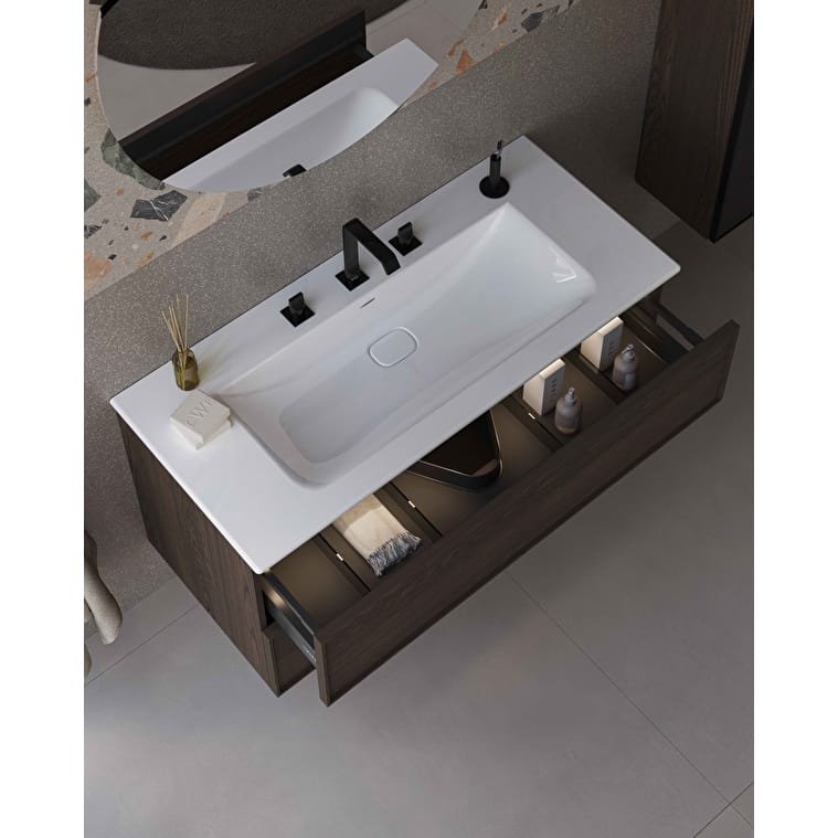 VitrA Metropole Edge Lavabo Dolabı, 120 cm, İki Çekmeceli, Etajerli Lavabolu, Ceviz - Görsel 5