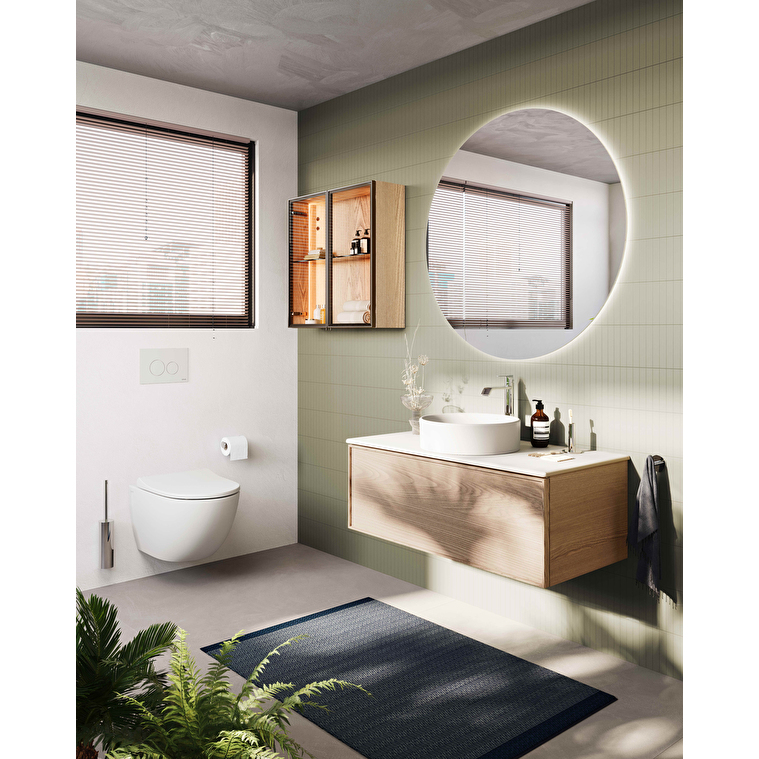 VitrA Metropole Edge Lavabo Dolabı, 100 cm, Bir Çekmeceli, Beyaz Çanak Lavabo Ve Seramik Tezgahlı, Açık Meşe - Görsel 2