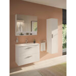 VitrA Mia Banyo Dolabı Seti, 80 cm, İki Çekmeceli, Lavabo Dolabı, Raflı Dolaplı Ayna, Parlak Beyaz - Görsel 4