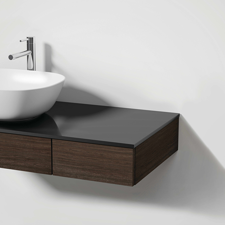 VitrA Origin Üst Tezgah, 90 cm, Cam, Armatür Delikli, Sol Sifon Delikli, Siyah - Görsel 2