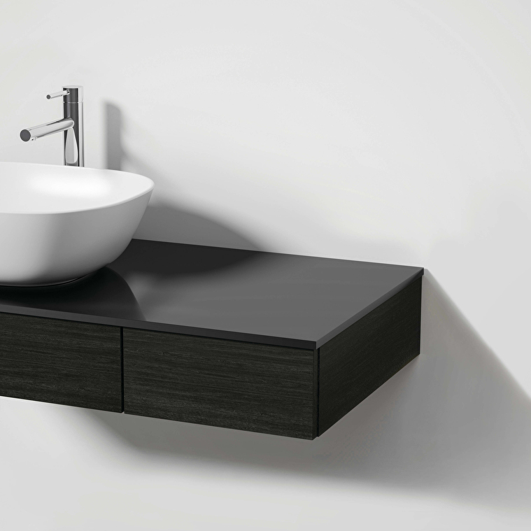 VitrA Origin Tezgah, 90 cm, İki Çekmeceli, Sol Sifon Delikli, Hareli Siyah Meşe - Görsel 3