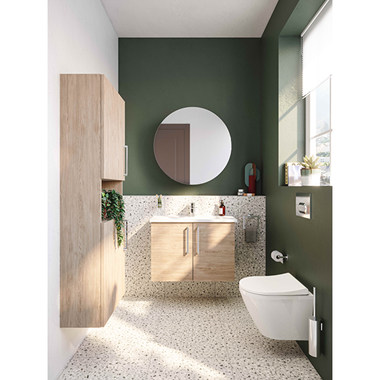VitrA Root Flat Boy Dolabı, 55 cm, İki Kapaklı, Dar, Kısa, Doğal Meşe - Görsel 3