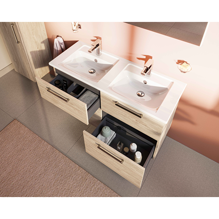 VitrA Root Flat Lavabo Dolabı, 120 cm, Dört Çekmeceli, Köşeli Lavabo, Doğal Meşe - Görsel 5