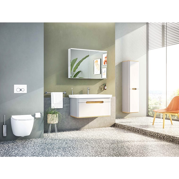VitrA Sento Boy Dolabı, 40 cm, İki Kapaklı, Çamaşır Sepetli, Prizli, Mat Açık Gri, Sol - Görsel 13