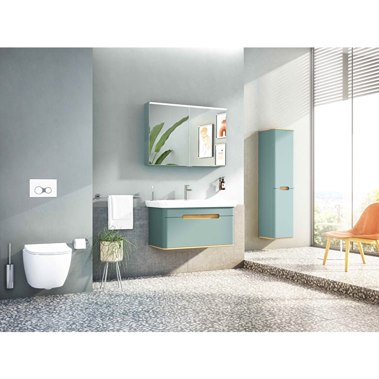 VitrA Sento Lavabo Dolabı, 100 cm, Bir Çekmeceli, Aydınlatmalı, Mat Fiyord Yeşili - Görsel 2