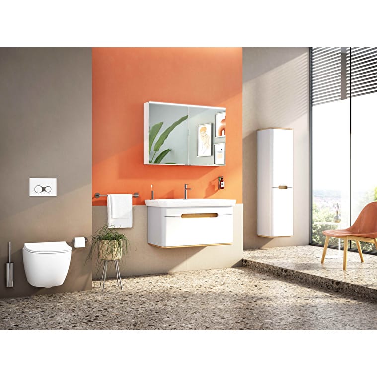 VitrA Sento Boy Dolabı, 40 cm, İki Kapaklı, Çamaşır Sepetli, Prizli, Mat Beyaz, Sol - Görsel 24