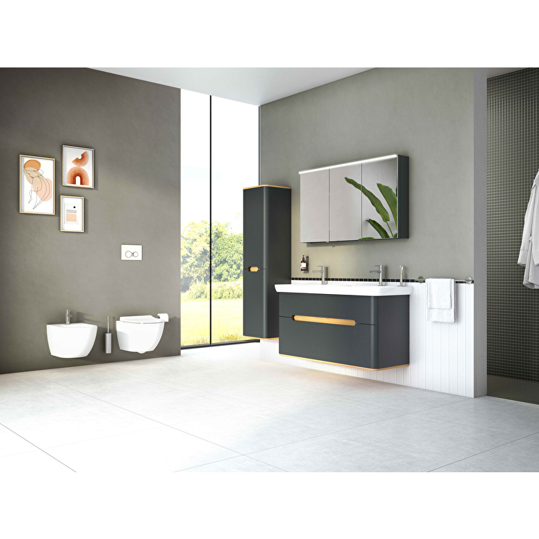 VitrA Sento Boy Dolabı, 40 cm, İki Kapaklı, Çamaşır Sepetli, Prizli, Mat Antrasit, Sol - Görsel 17