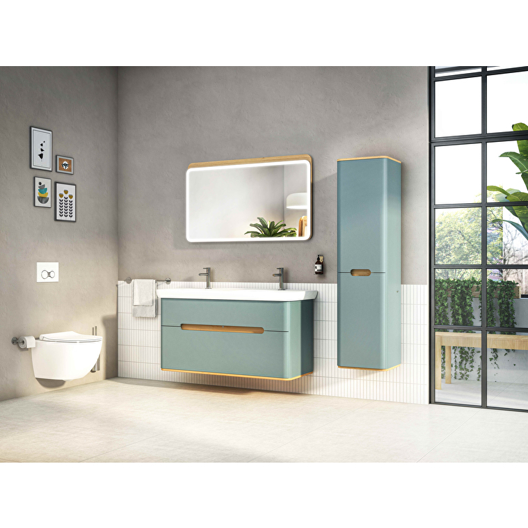 VitrA Sento Lavabo Dolabı, 130 cm, İki Çekmeceli, Çift Hazneli Lavabolu, Aydınlatmalı, Mat Fiyord Yeşili - Görsel 2