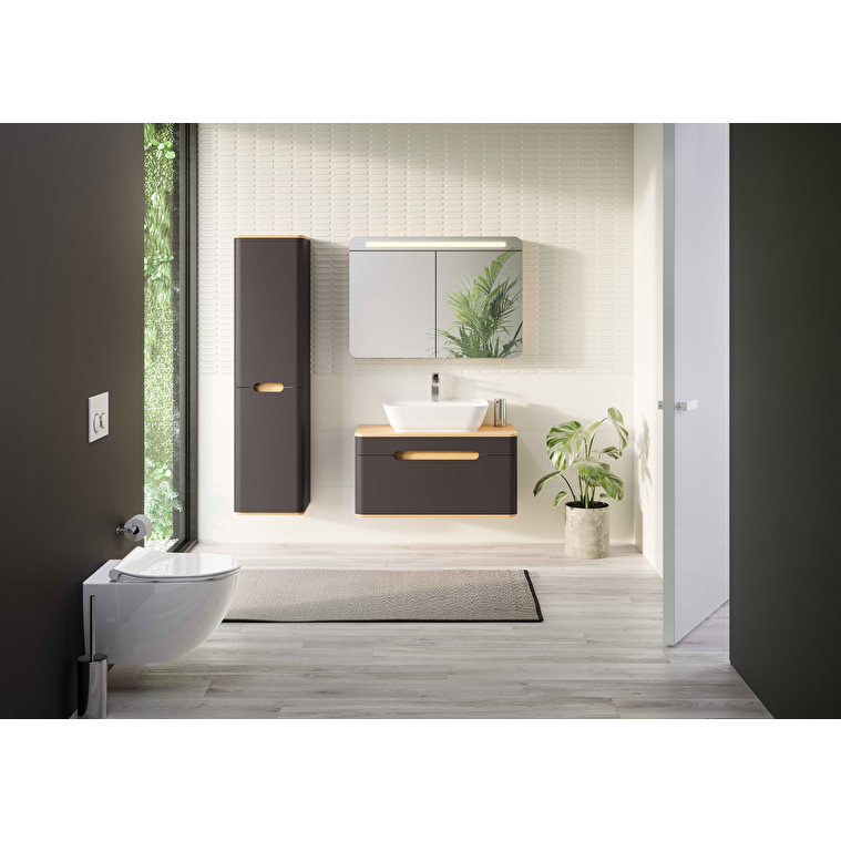 VitrA Sento Boy Dolabı, 40 cm, İki Kapaklı, Çamaşır Sepetli, Prizli, Mat Antrasit, Sol - Görsel 4