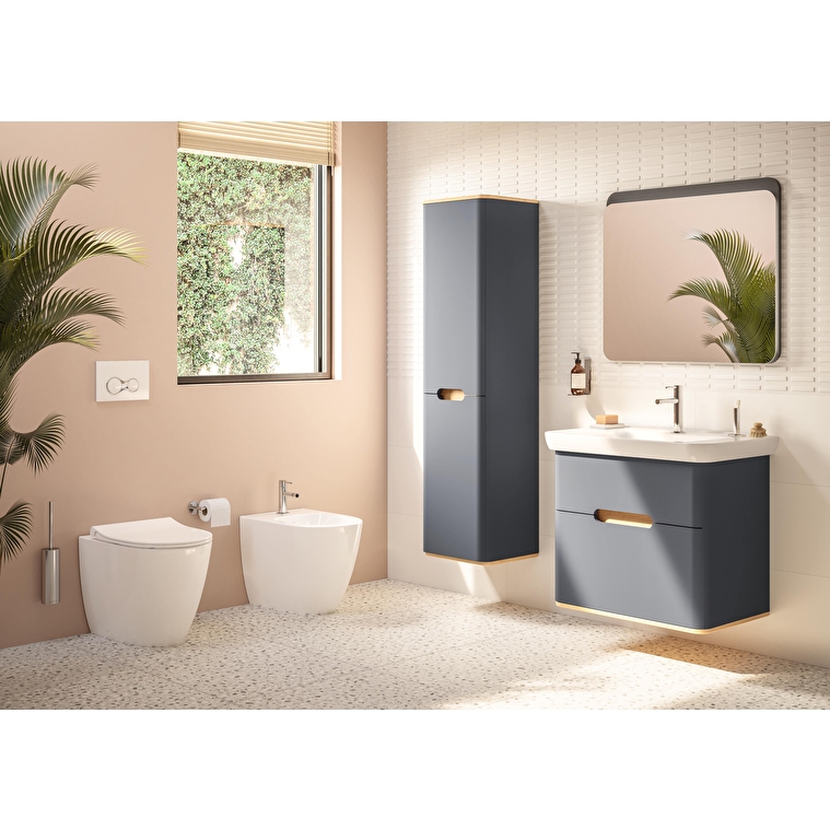 VitrA Sento Boy Dolabı, 40 cm, İki Kapaklı, Çamaşır Sepetli, Prizli, Mat Antrasit, Sağ - Görsel 5