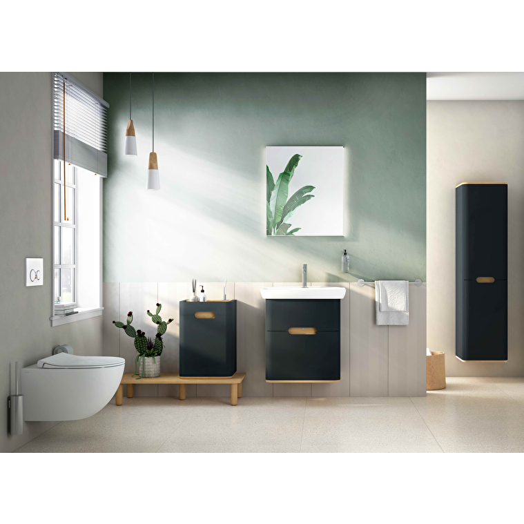 VitrA Sento Boy Dolabı, 40 cm, İki Kapaklı, Çamaşır Sepetli, Prizli, Mat Antrasit, Sol - Görsel 15