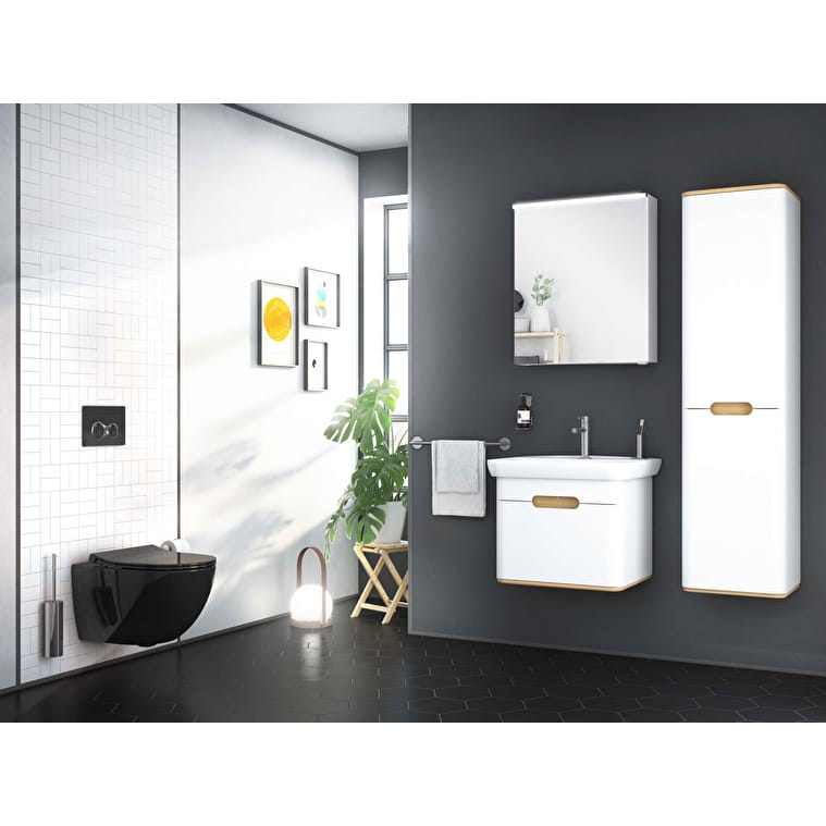 VitrA Sento Boy Dolabı, 40 cm, İki Kapaklı, Çamaşır Sepetli, Prizli, Mat Beyaz, Sol - Görsel 20