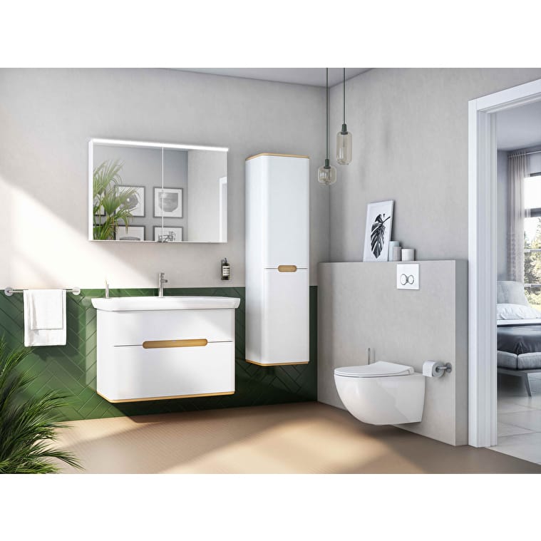 VitrA Sento Boy Dolabı, 40 cm, İki Kapaklı, Çamaşır Sepetli, Prizli, Mat Beyaz, Sol - Görsel 17