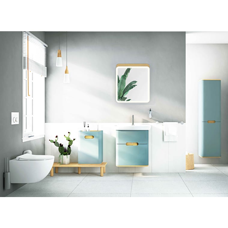 VitrA Sento Lavabo Dolabı, 65 cm, İki Çekmeceli, Aydınlatmalı, Mat Fiyord Yeşili - Görsel 4