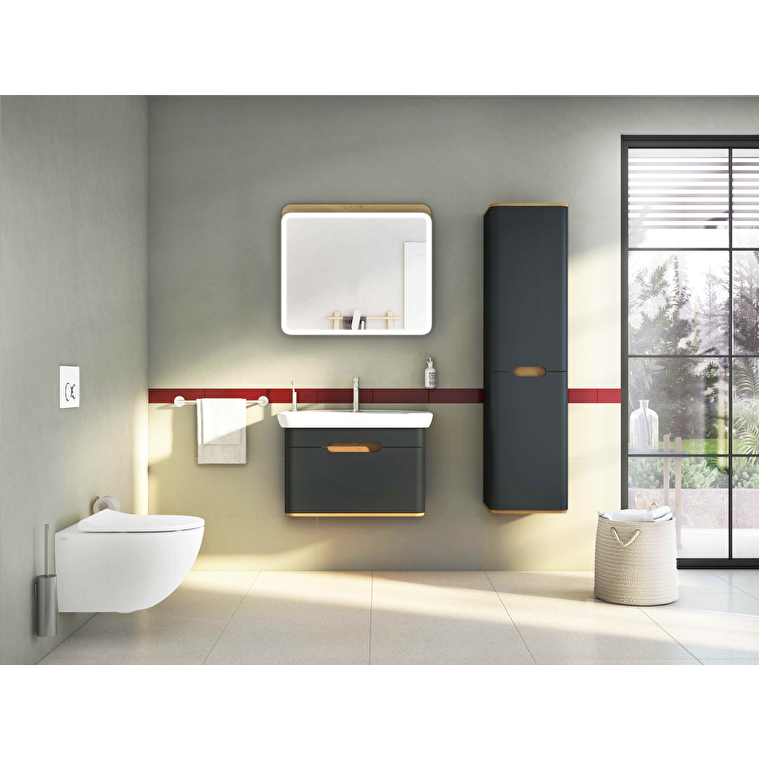 VitrA Sento Boy Dolabı, 40 cm, İki Kapaklı, Çamaşır Sepetli, Prizli, Mat Antrasit, Sol - Görsel 6
