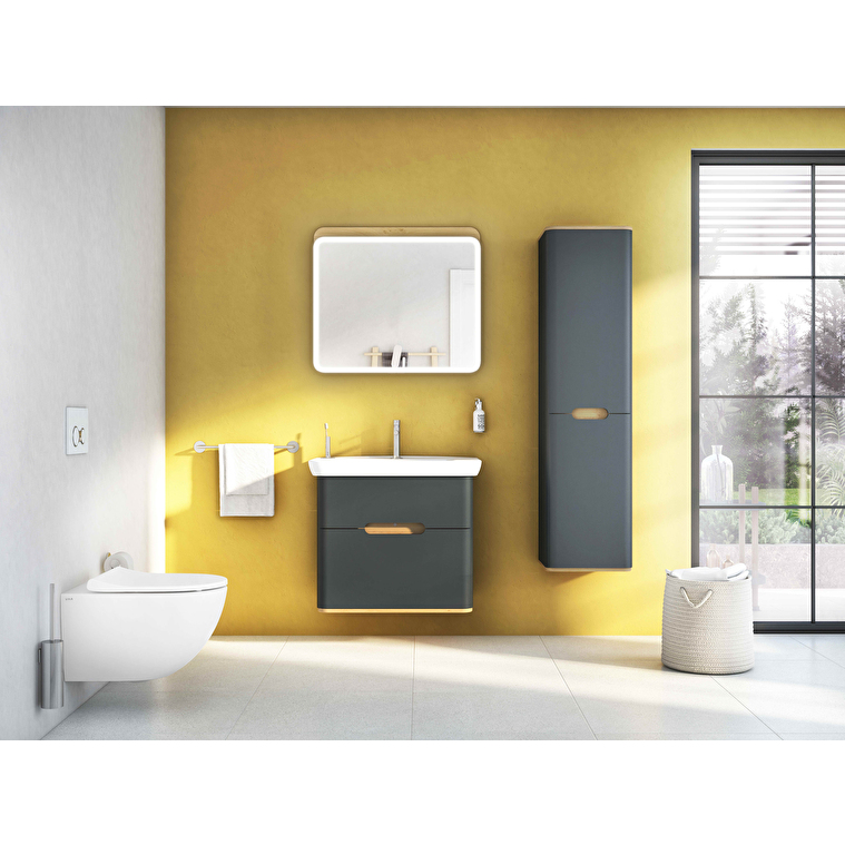VitrA Sento Boy Dolabı, 40 cm, İki Kapaklı, Çamaşır Sepetli, Prizli, Mat Antrasit, Sol - Görsel 5