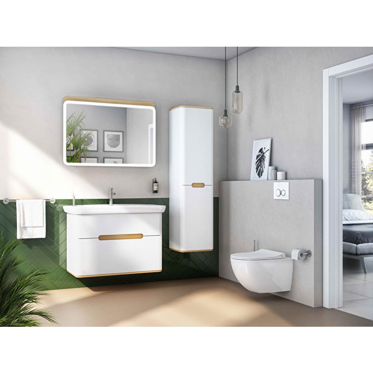 VitrA Sento Boy Dolabı, 40 cm, İki Kapaklı, Çamaşır Sepetli, Prizli, Mat Beyaz, Sol - Görsel 7
