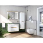 VitrA Sento Boy Dolabı, 40 cm, İki Kapaklı, Çamaşır Sepetli, Prizli, Mat Beyaz, Sol - Görsel 6